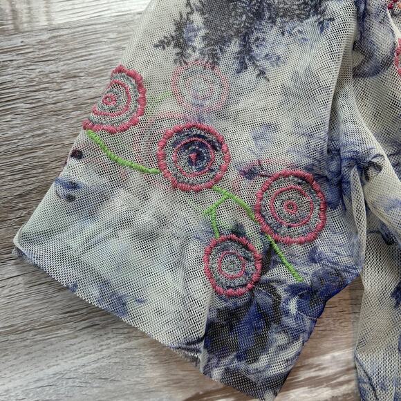 Johnny Was Biya Logan Tiered Mesh Maxi Dress Embroidered Boho Sheer Size S - Picture 5 of 15